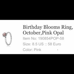 Pandora Birthday Bloom Pink Opal Stackable Ring